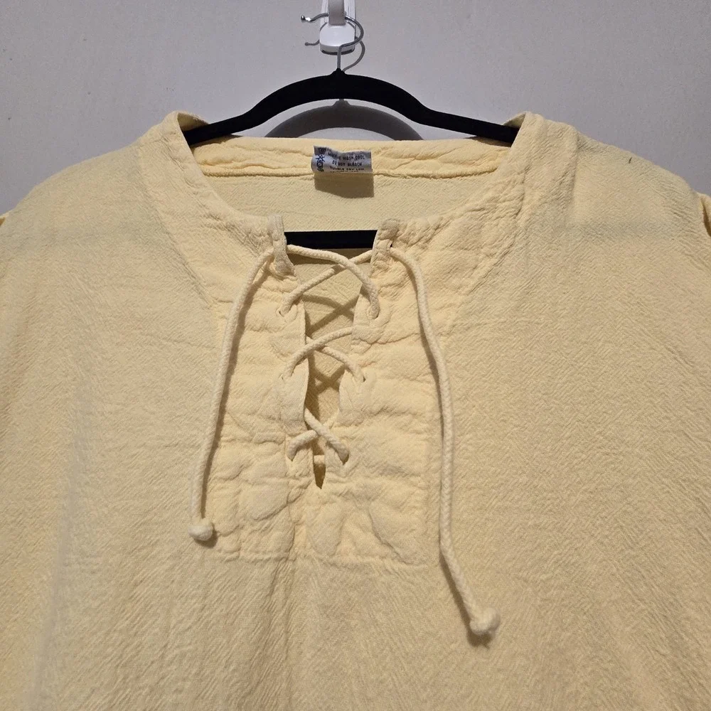 Cottonseed 100%‎ Cotton Lace Up Tunic Top Womens XXL Yellow USA Peasant Medieval